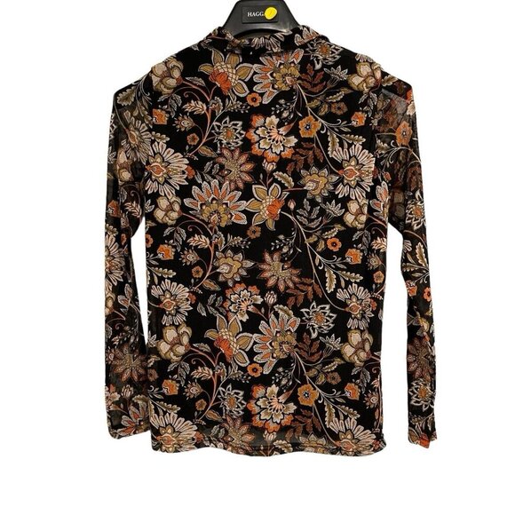 Jane Delancy Shirt S Black Floral Semi Sheer Button Down Stretchy Knit Y2K 90s‎ - Picture 1 of 7